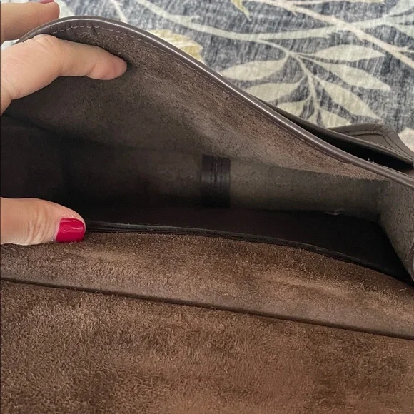 Brown Leather Bag Crossbody Top Handle Silver Accents Like New Flap Turn lock - Picture 8 of 15